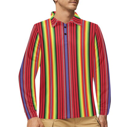 Serape Print Design LKS305 Long Sleeve Polo Shirt For Men's