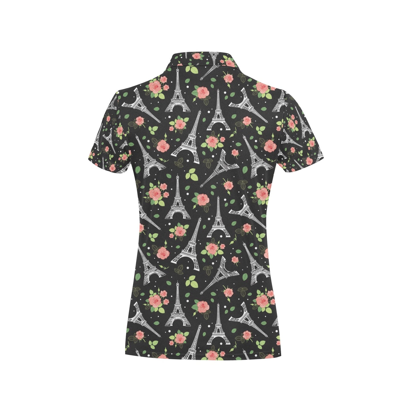 Eiffel Tower Rose Print Women's Polo Shirt