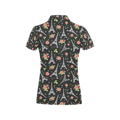 Eiffel Tower Rose Print Women's Polo Shirt