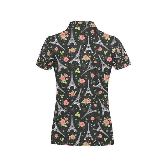 Eiffel Tower Rose Print Women's Polo Shirt