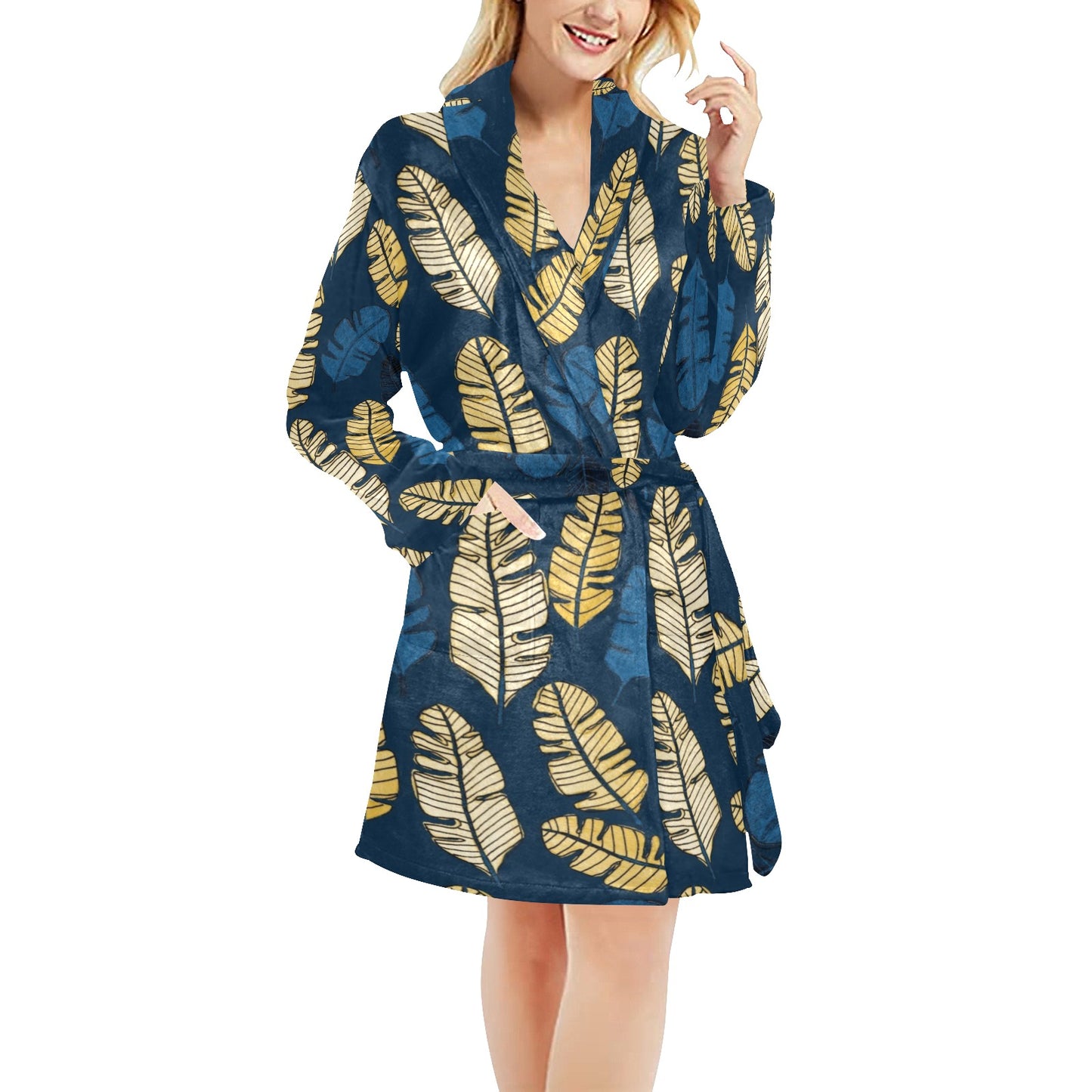Banana Leaf Pattern Print Design BL09 Women's Fleece Robe