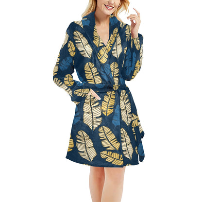 Banana Leaf Pattern Print Design BL09 Women's Fleece Robe