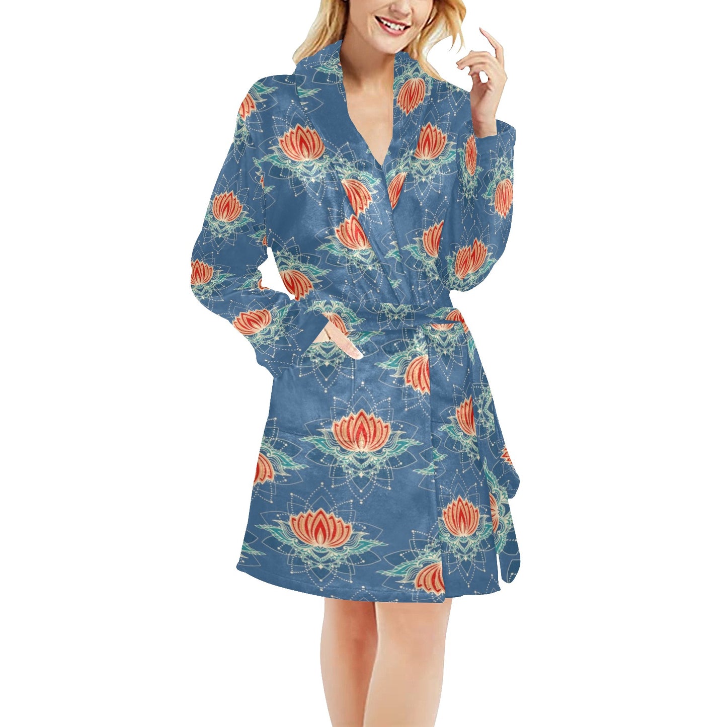lotus Boho Pattern Print Design LO07 Women's Fleece Robe