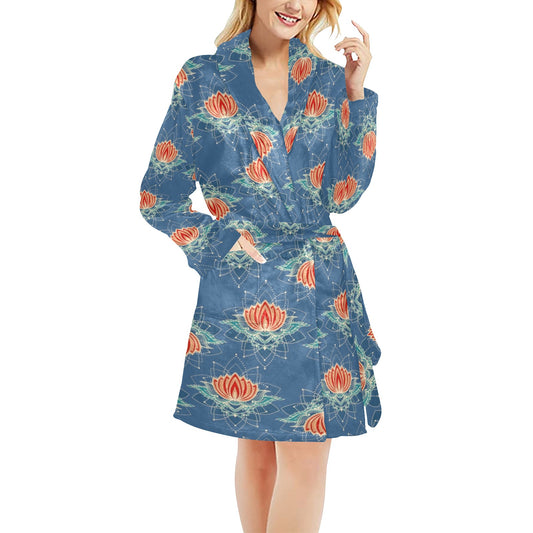 lotus Boho Pattern Print Design LO07 Women's Fleece Robe