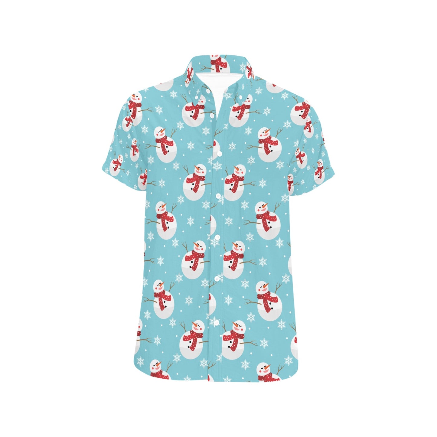 Snowman Print Design LKS304 Men Short Sleeve Button Up Shirt
