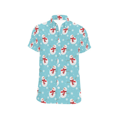 Snowman Print Design LKS304 Men Short Sleeve Button Up Shirt