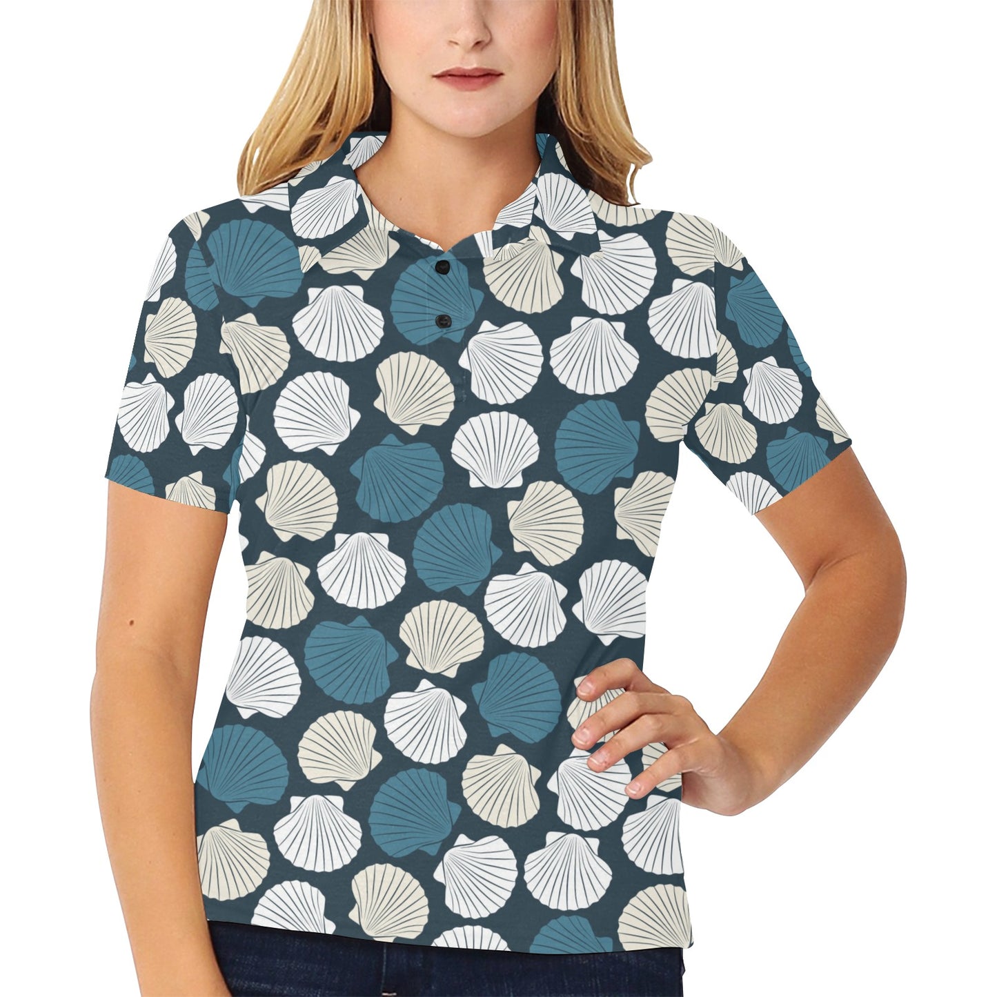 Seashell Print Design LKS3013 Women's Polo Shirt