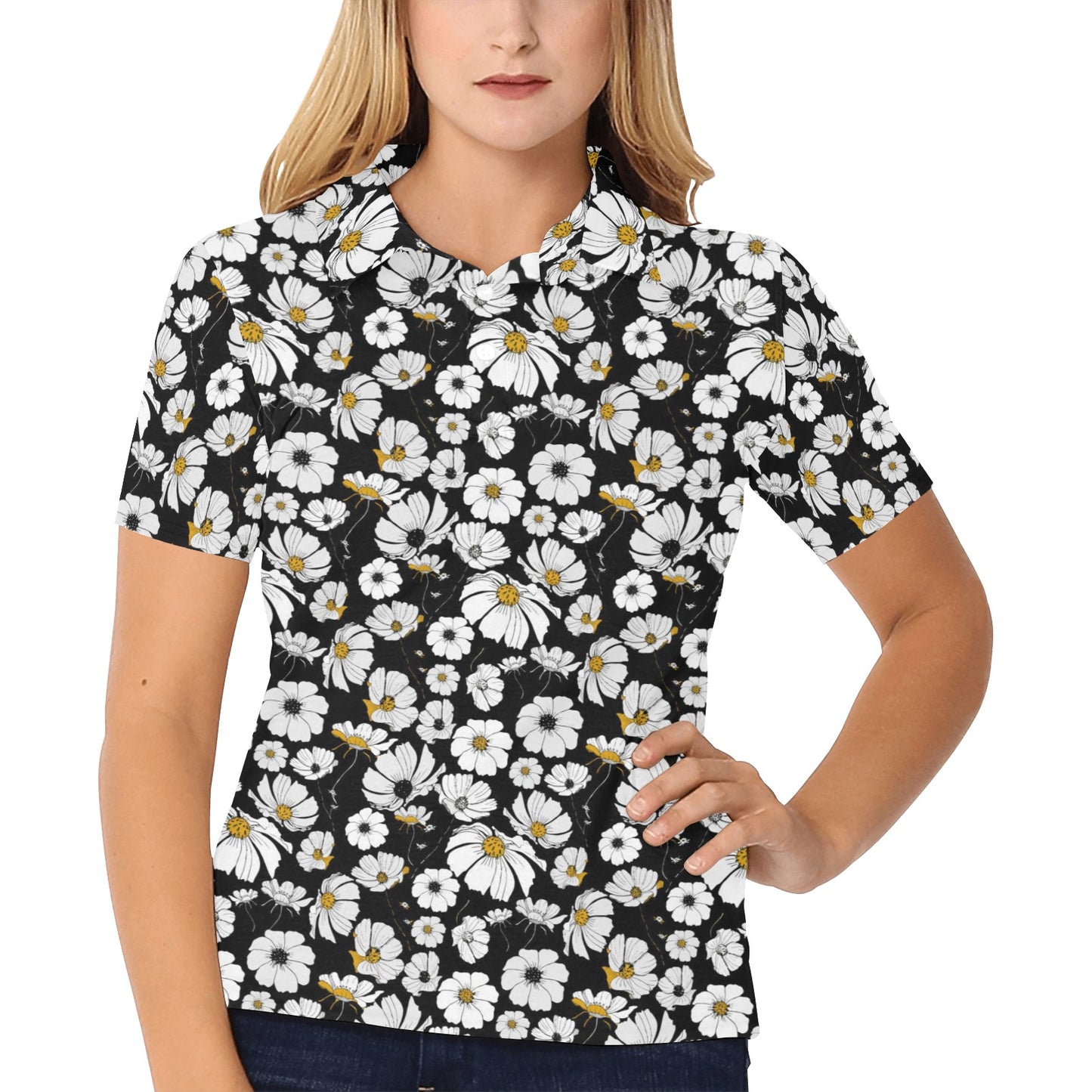 Daisy Pattern Print Design 02 Women's Polo Shirt