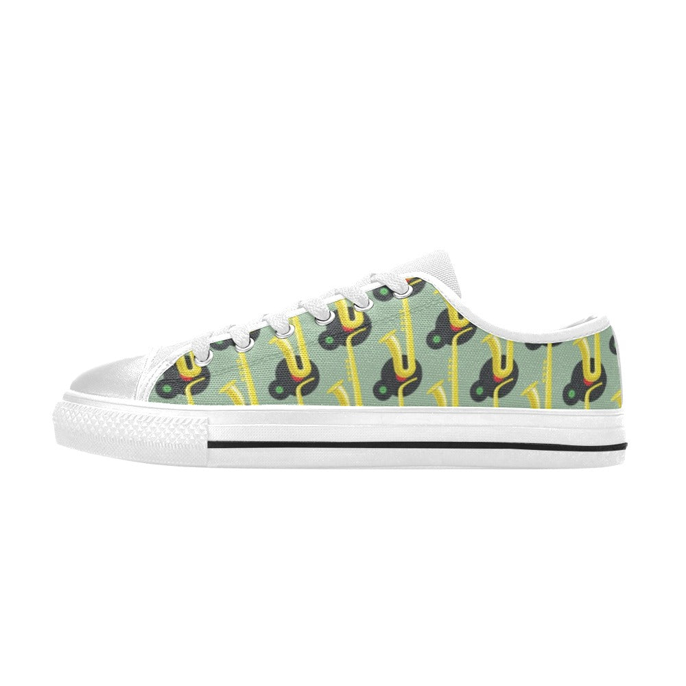 Saxophone Print Design LKS405 Women's White Low Top Shoes