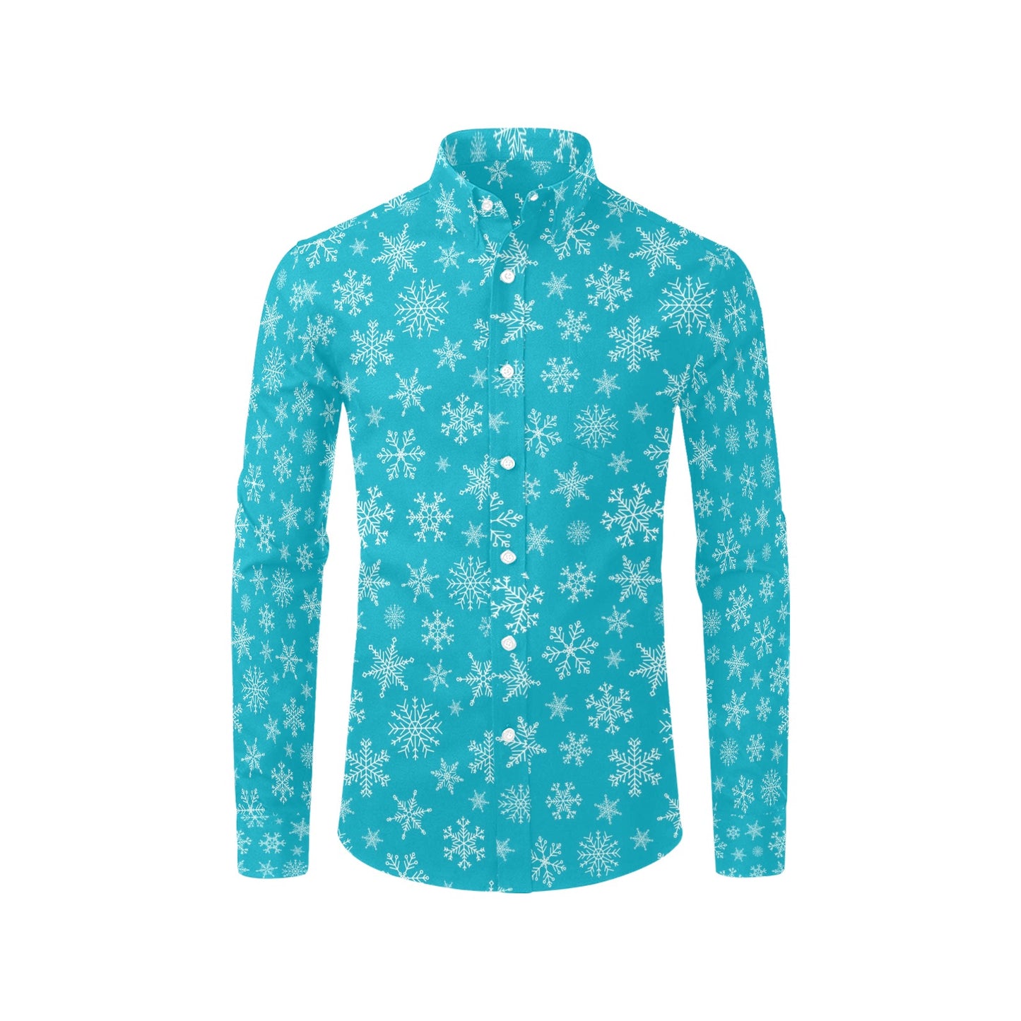 Snowflake Print Design LKS304 Men's Long Sleeve Dress Shirt