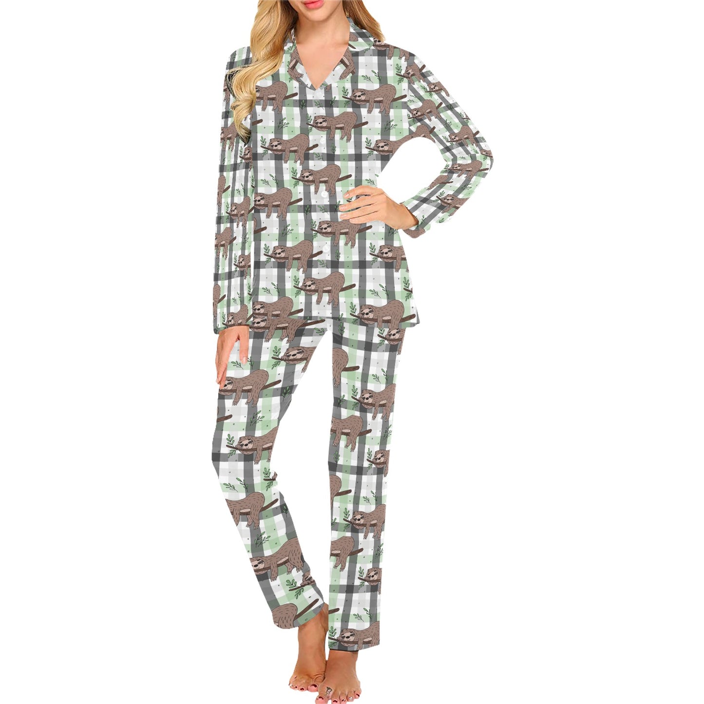 Sloth Print Design LKS301 Women's Long Pajama Set