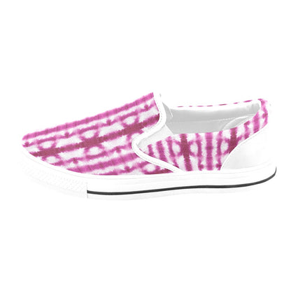 Tie Dye Dark Pink Print Design LKS303 White Slip Ons Canvas Women's Shoes