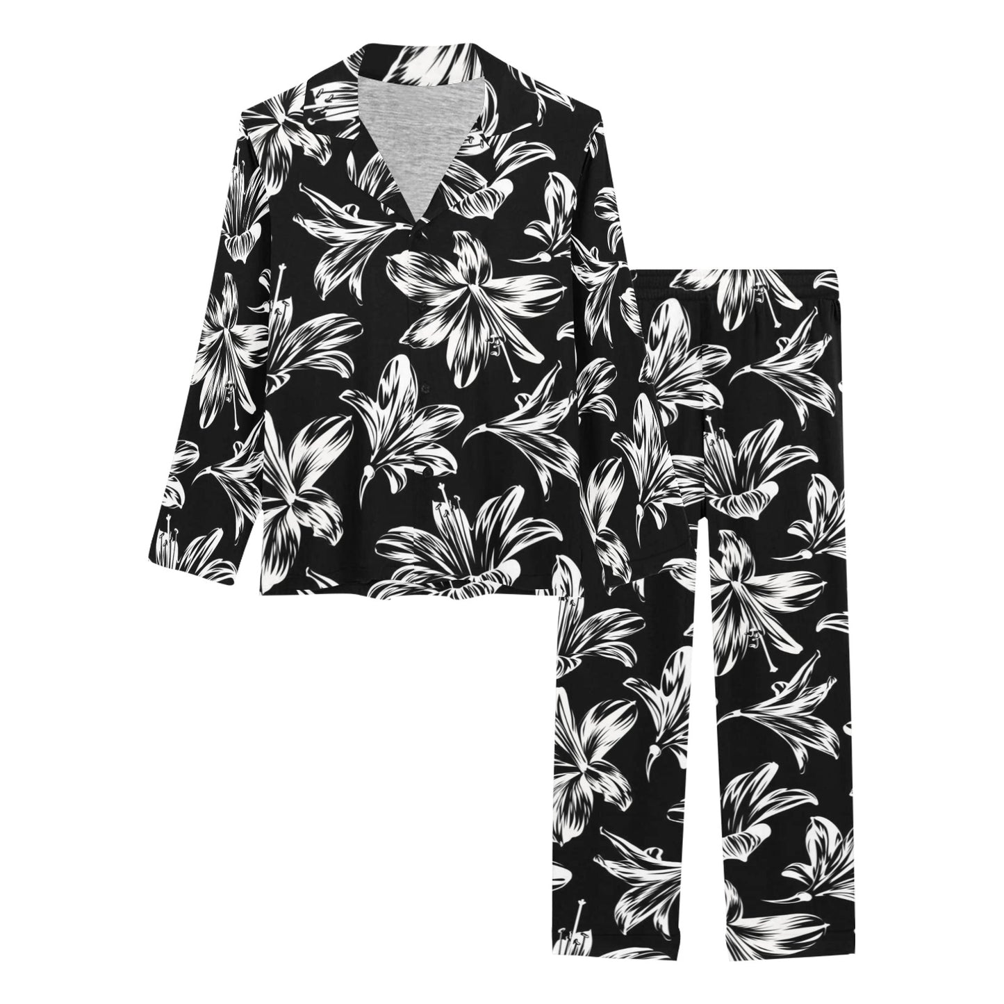 Amaryllis Pattern Print Design AL04 Women's Long Pajama Set