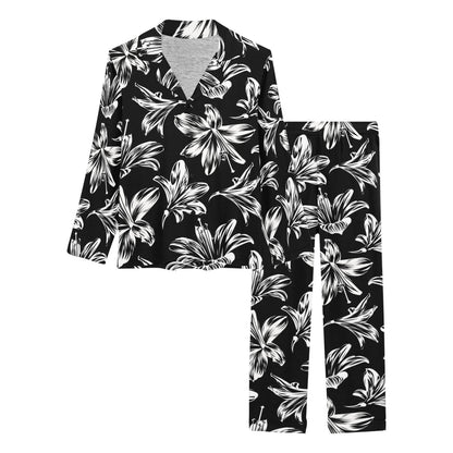 Amaryllis Pattern Print Design AL04 Women's Long Pajama Set