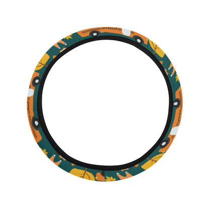School Bus Print Design LKS309 Steering Wheel Cover with Elastic Edge