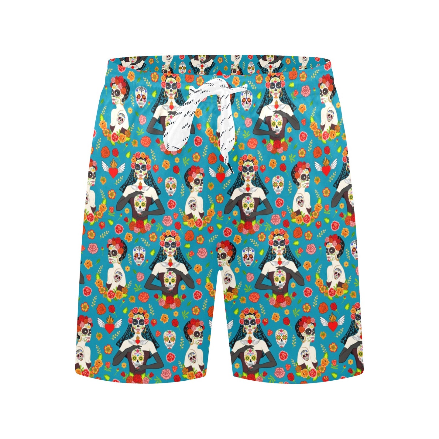 Day of the Dead Old School Girl Design Men's Swim Trunks Beach Shorts