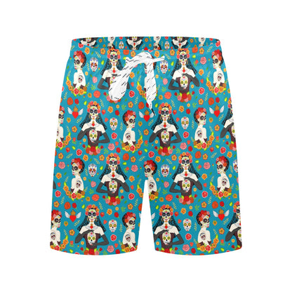 Day of the Dead Old School Girl Design Men's Swim Trunks Beach Shorts