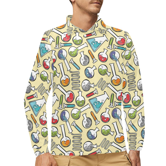 Chemical Pattern Print Design 04 Long Sleeve Polo Shirt For Men's