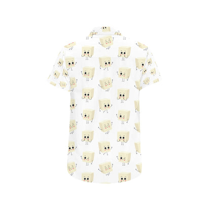 Tofu Print Design LKS301 Men Short Sleeve Button Up Shirt