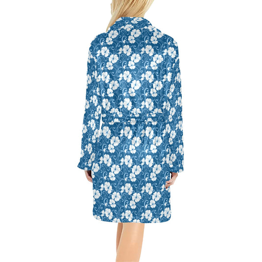 Hibiscus Blue Flower Hawaiian Print Women's Fleece Robe