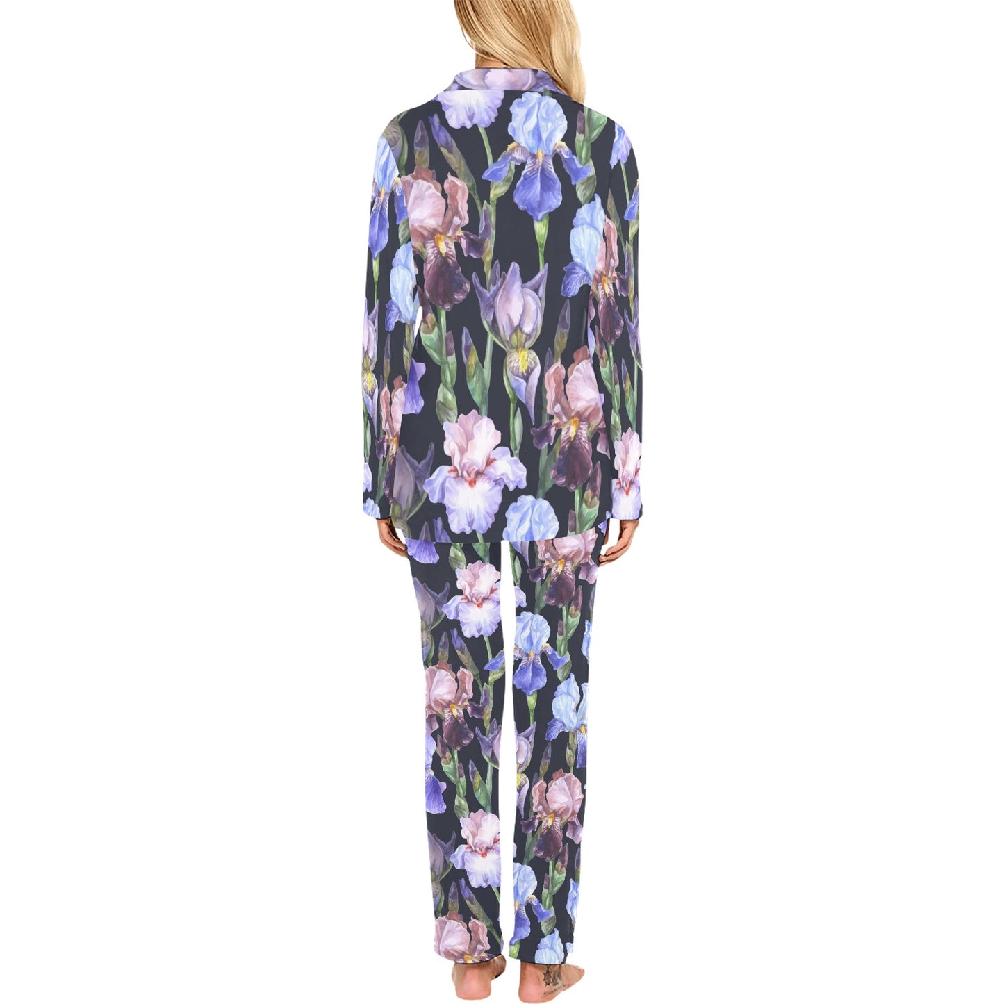 Iris Pattern Print Design IR04 Women's Long Pajama Set