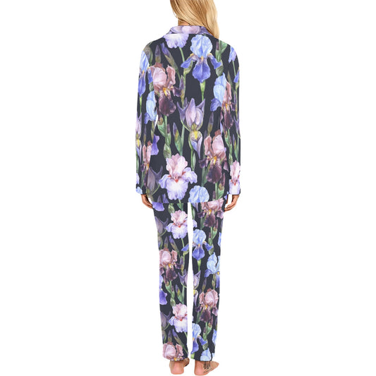 Iris Pattern Print Design IR04 Women's Long Pajama Set