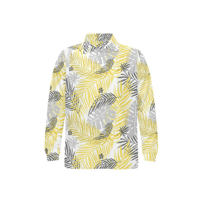 Palm Leaves Pattern Print Design PL012 Long Sleeve Polo Shirt For Men's
