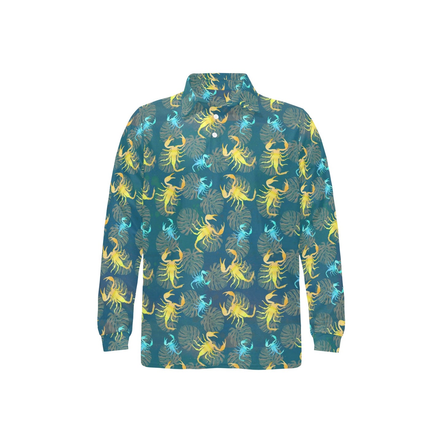 Scorpion Pattern Print Design 02 Long Sleeve Polo Shirt For Men's