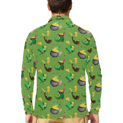 Shamrock Saint Patrick's Day Print Design LKS306 Long Sleeve Polo Shirt For Men's