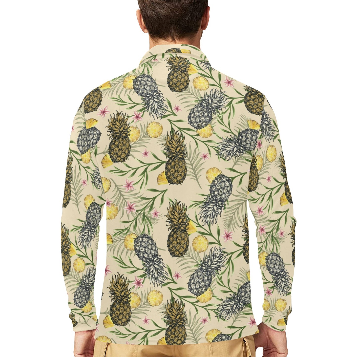 Pineapple Pattern Print Design PP012 Long Sleeve Polo Shirt For Men's