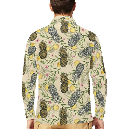 Pineapple Pattern Print Design PP012 Long Sleeve Polo Shirt For Men's