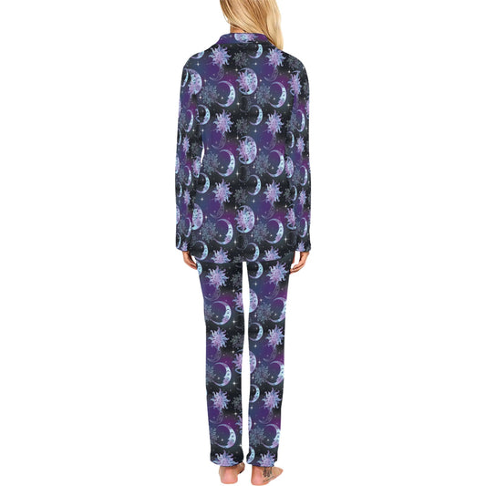 Sun Moon Print Design LKS303 Women's Long Pajama Set