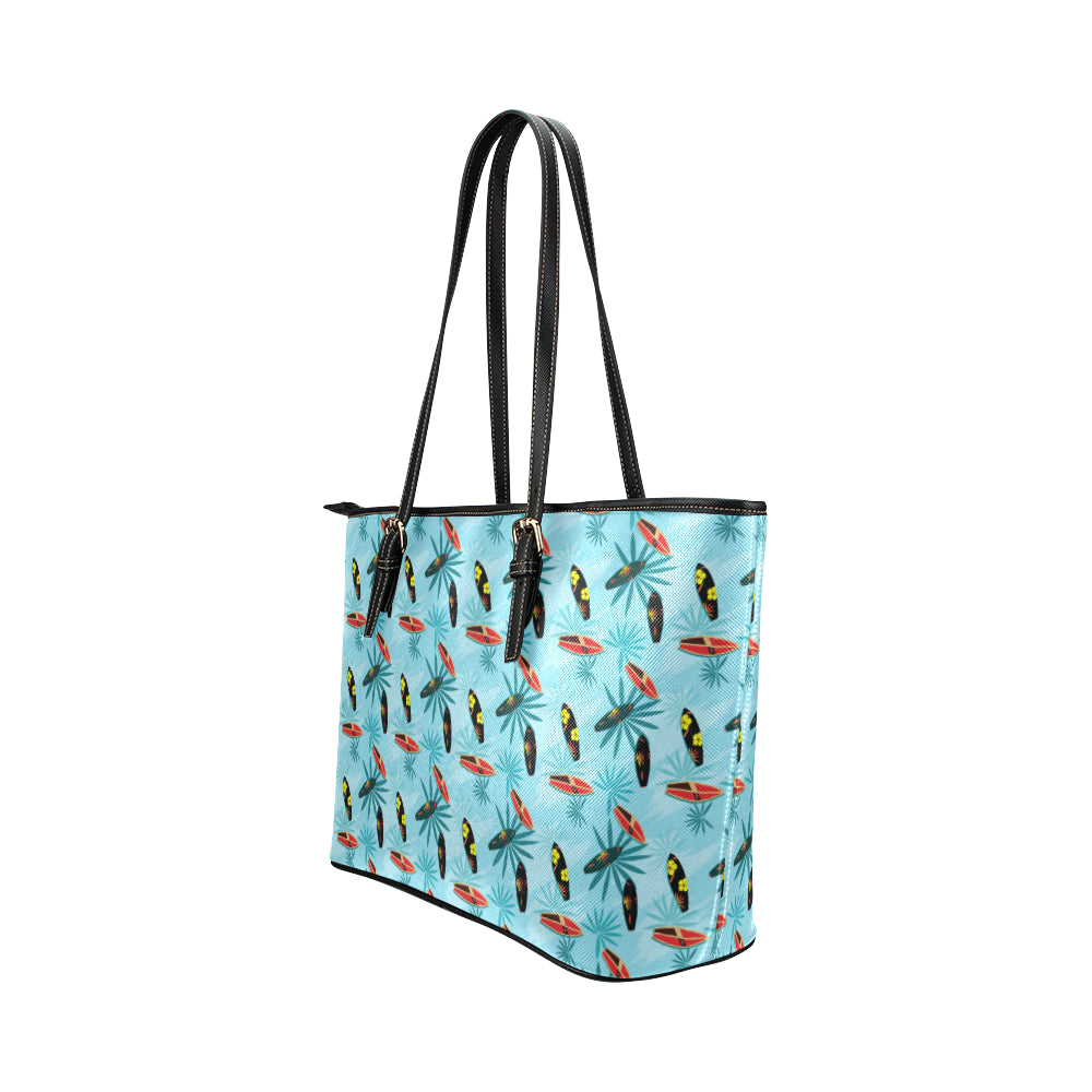 Surfboard Themed Pattern Leather Tote Bag