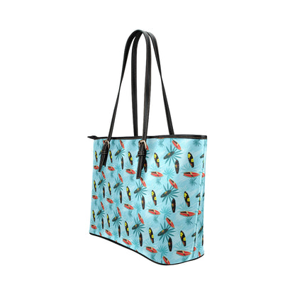 Surfboard Themed Pattern Leather Tote Bag