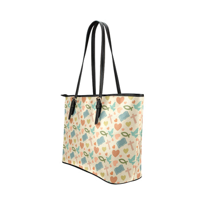 Christian Symbol Pattern Leather Tote Bag