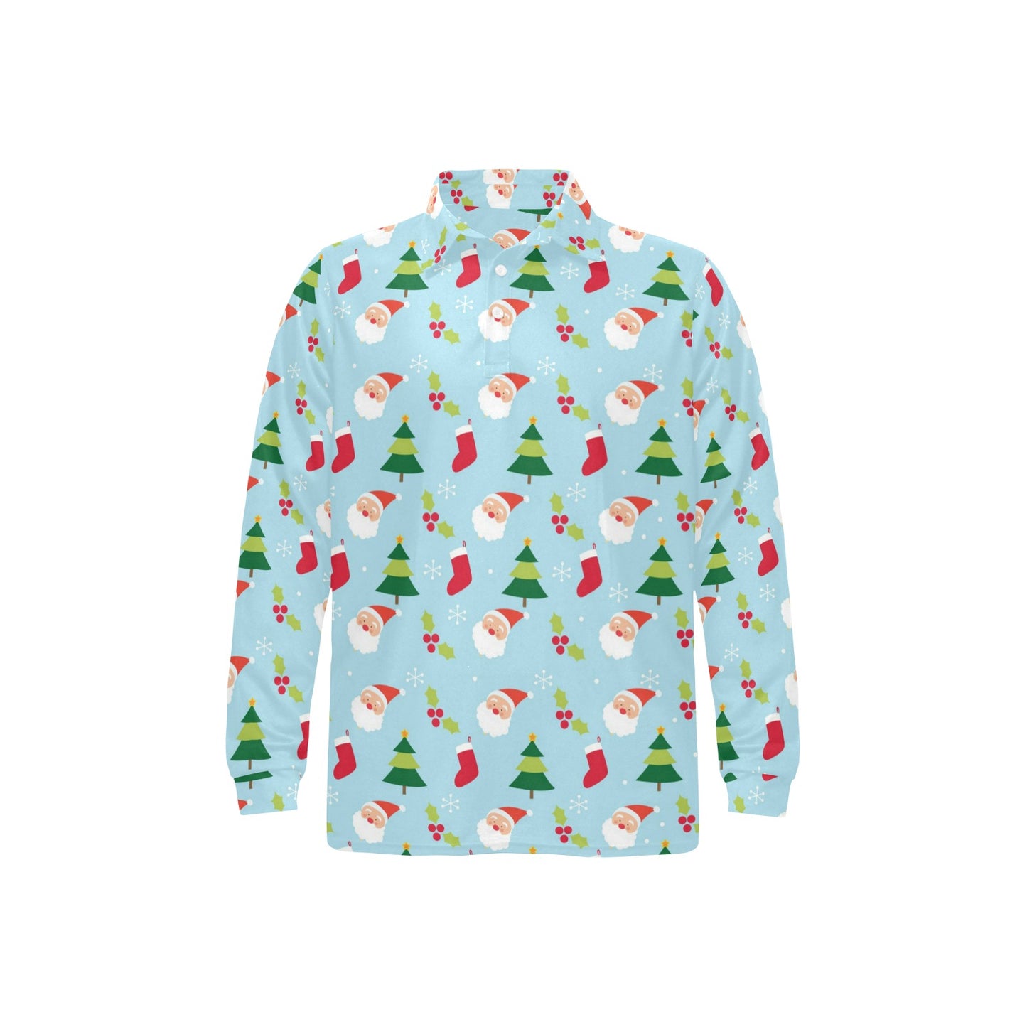 Santa Themed Print Design LKS301 Long Sleeve Polo Shirt For Men's