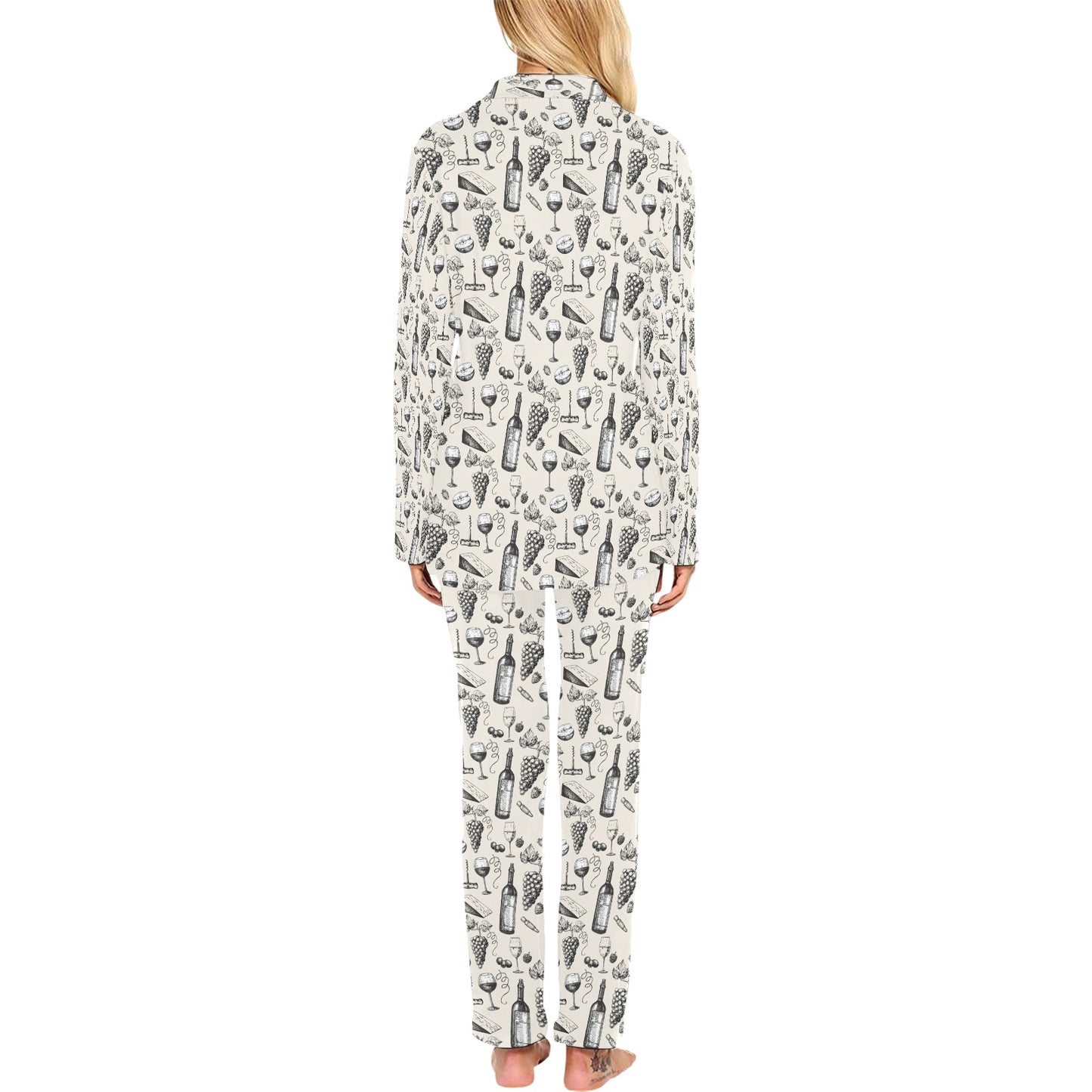 Wine Themed Print Design LKS306 Women's Long Pajama Set