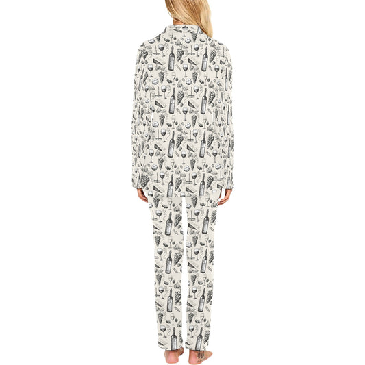 Wine Themed Print Design LKS306 Women's Long Pajama Set