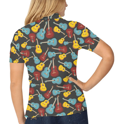 Acoustic Guitar Pattern Print Design 01 Women's Polo Shirt