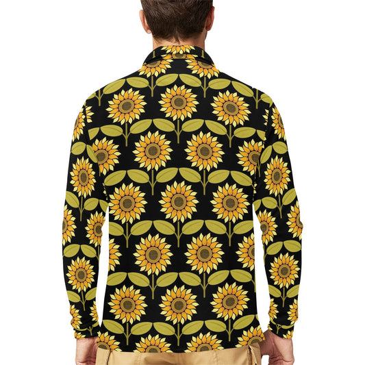 Sunflower Pattern Print Design SF015 Long Sleeve Polo Shirt For Men's