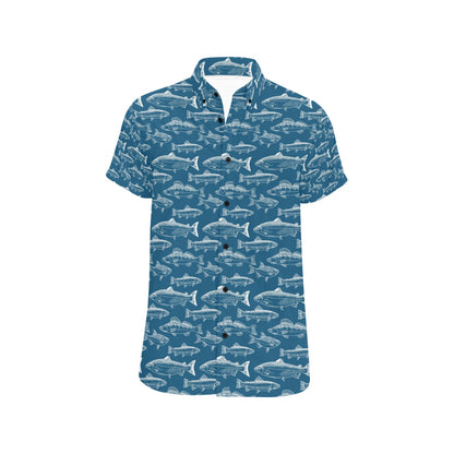 Salmon Fish Print Design LKS301 Men Short Sleeve Button Up Shirt