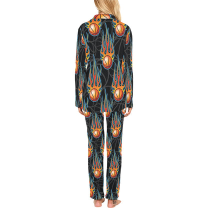 Basketball Fire Print Pattern Women's Long Pajama Set