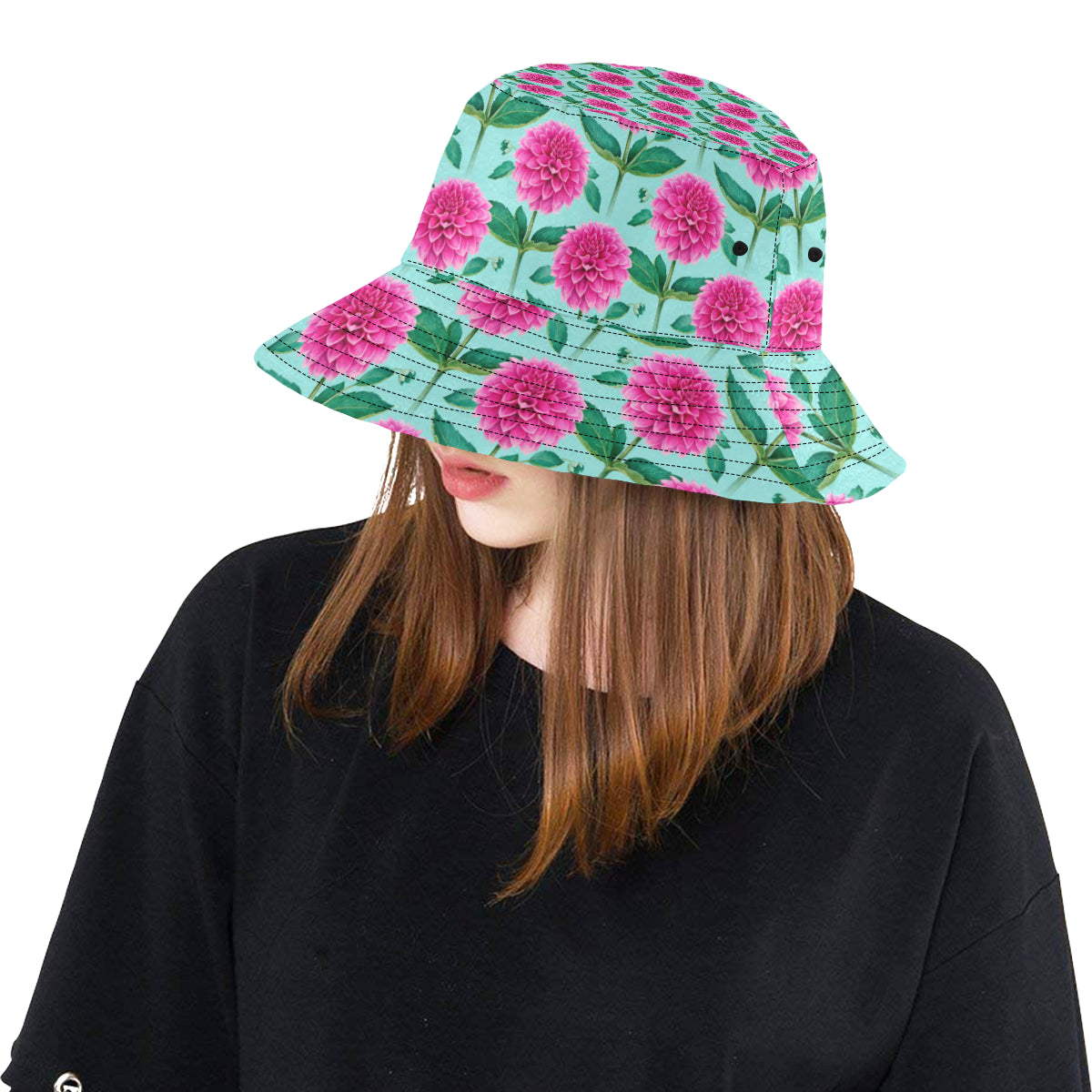 Dahlia Pattern Print Design DH08 Unisex Bucket Hat