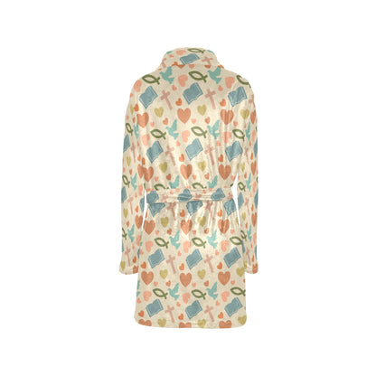 Christian Symbol Pattern Women's Fleece Robe