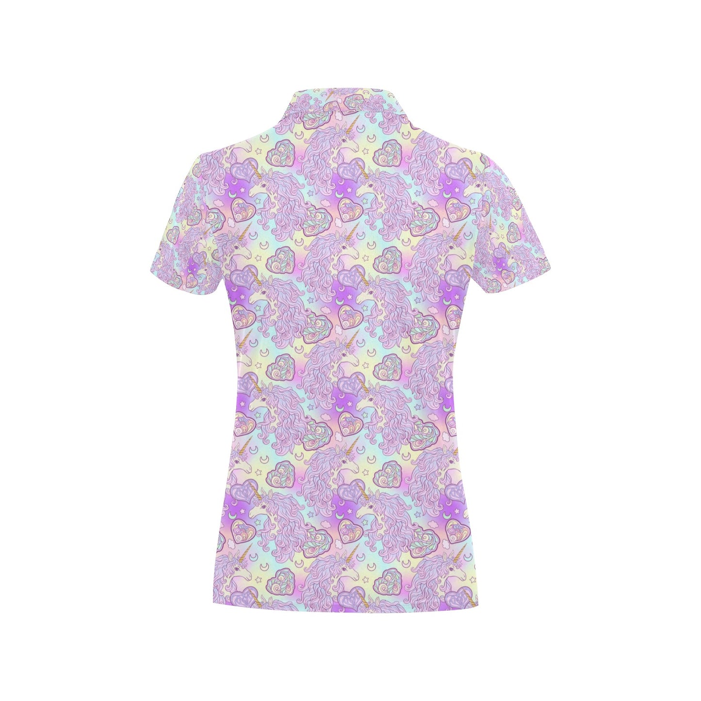 Unicorn Rainbow Star Heart Print Women's Polo Shirt