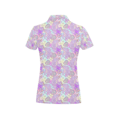Unicorn Rainbow Star Heart Print Women's Polo Shirt