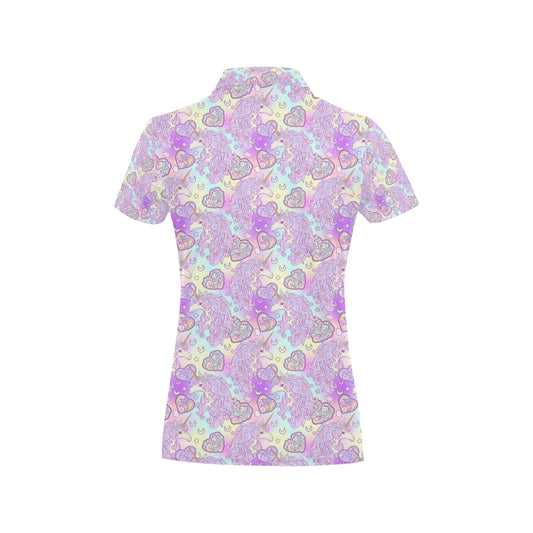 Unicorn Rainbow Star Heart Print Women's Polo Shirt