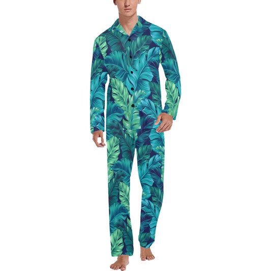 Banana Leaf Pattern Print Design BL05 Men's Long Pajama Set
