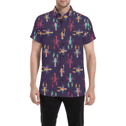 Lobster Print Design LKS402 Men Short Sleeve Button Up Shirt