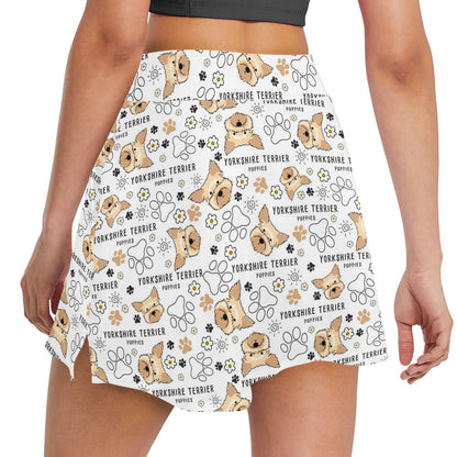Yorkshire Terriers Print Design LKS308 17" Golf & Pickleball Skort with Pockets